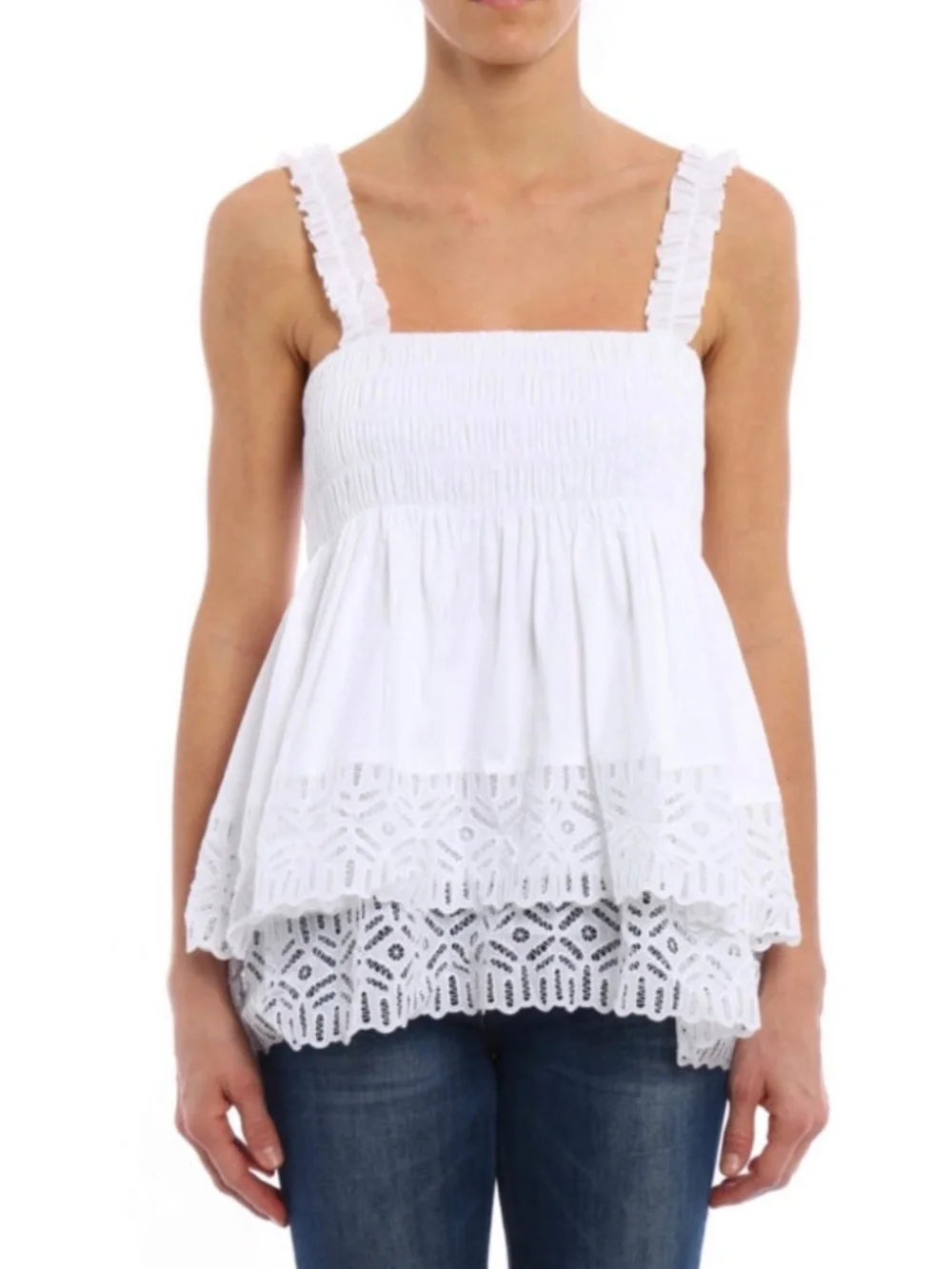 Tory Burch 'Georgette' Eyelet White Tank Top